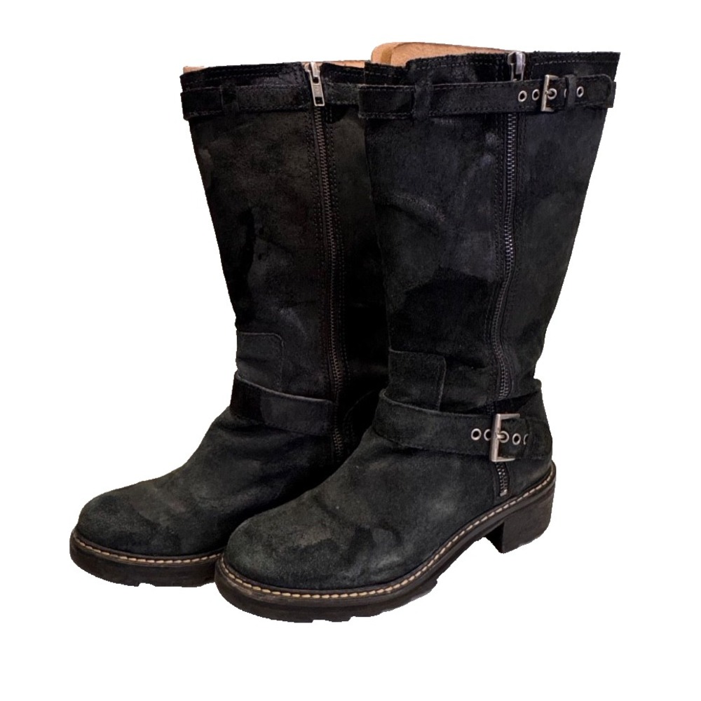Donald Pliner Gilsey Black Suede‎ Mid-Calf Buckle Boots Women's 6.5M